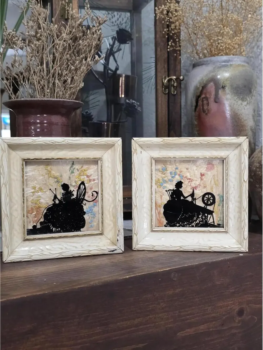 Vintage California Wildflower Framed Silhouette Art – Set of 2